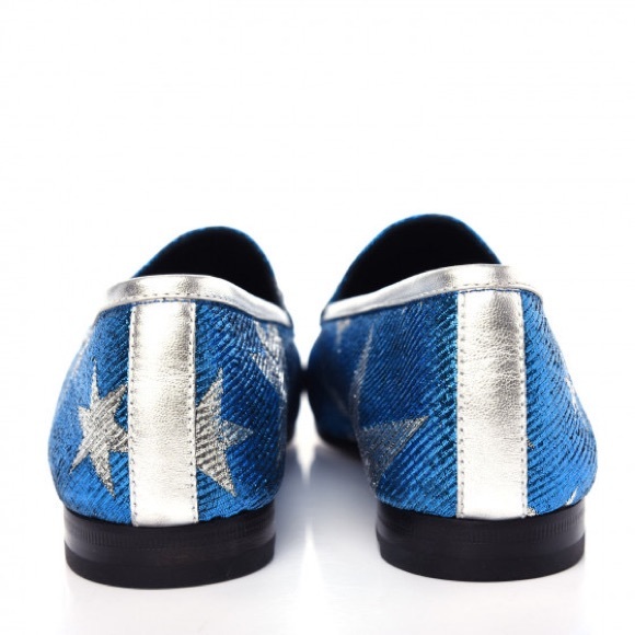 Lurex Calfskin Starry Sky Womens Jordaan Loafers 39 Bluette Silver GUCCI - Picture 6 of 6